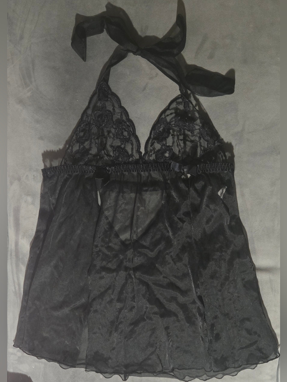 Frederick's of Hollywood Black Lace Halter Babydoll Chemise